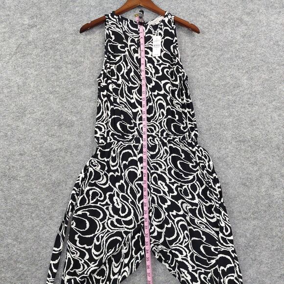 LOFT Jumpsuit Womens Small Black White Sleeveless Wide Leg Pocket Belt Viscose - Picture 9 of 14